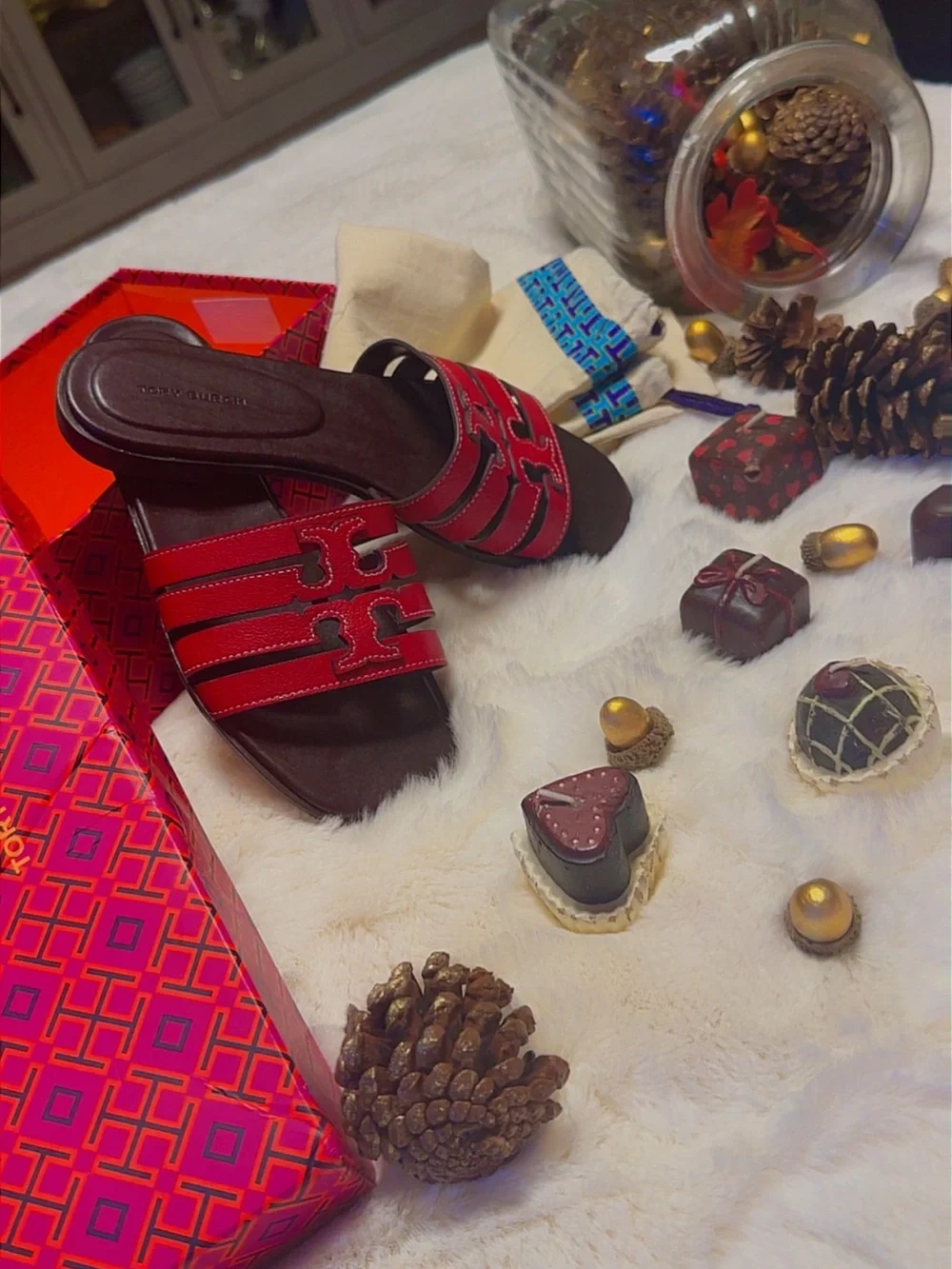 Tory Burch Red Triple-Strap Slide Mules